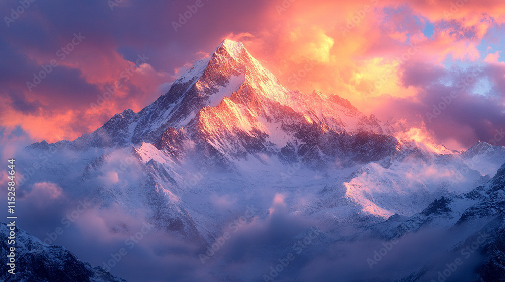 Majestic panoramic view of the summit of Ama Dablam and surrounding snow-capped peaks in Nepal bathed in the warm glow of sunset light showcasing nature's raw beauty and tranquility Majestic panoramic view of the summit of Ama Dablam and surrounding snow-capped peaks in Nepal bathed in the warm glow of sunset light showcasing nature's raw beauty and tranquility