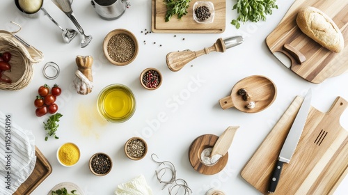 Wallpaper Mural A bright and airy kitchen designed for cooking enthusiasts, Various kitchen tools and ingredients laid out, Modern culinary style Torontodigital.ca