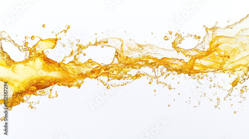 Yellow sunflower olive or engine oil liquid splash isolated on white background. juice wave motion drop falling, flowing oily drip stream, smooth petroleum gasoline kerosene fluid.