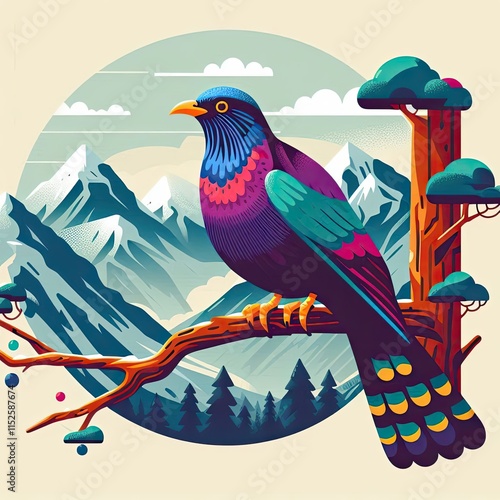 Lophophores, Himalayan monal Illustration. Dafe National Bird of Nepal.
 photo