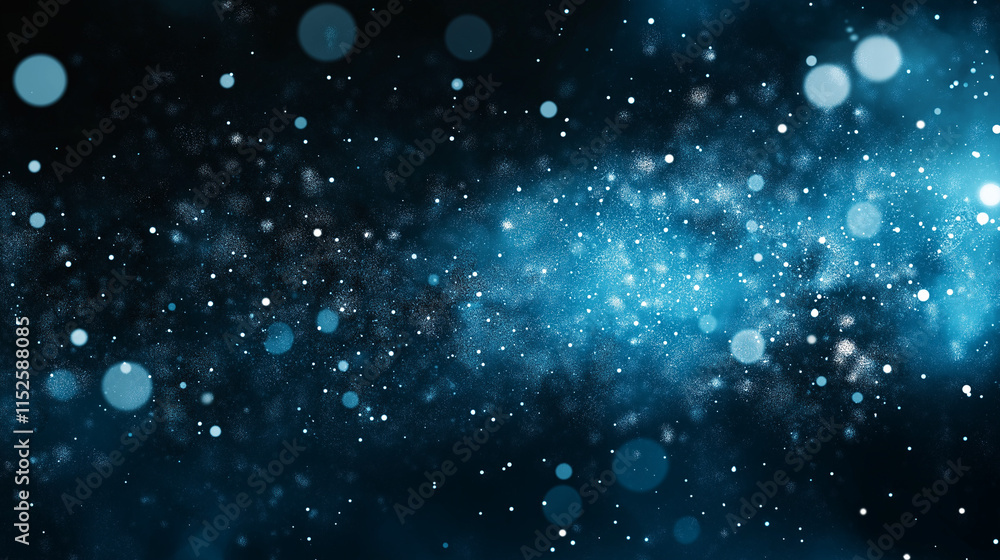 Fototapeta premium Celestial Blue Dust: Abstract cosmic background with swirling blue nebula, sparkling stardust, and bokeh effect. Perfect for fantasy, sci-fi, or magical themes.