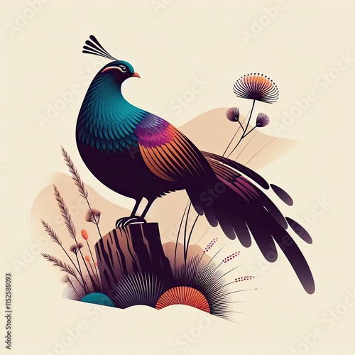 Lophophores, Himalayan monal Illustration. Dafe National Bird of Nepal.
 photo