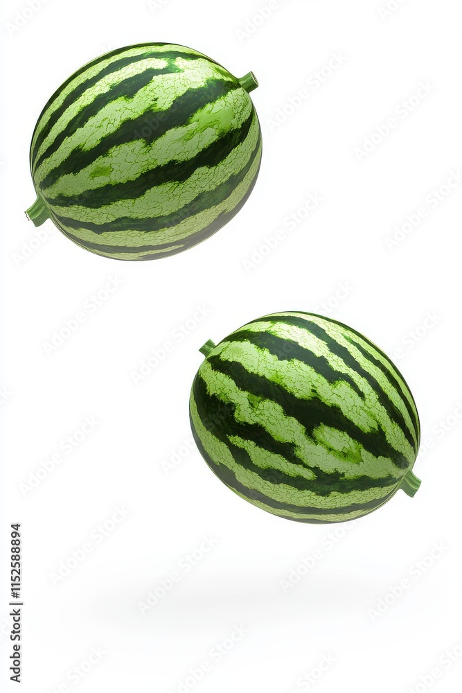 Fresh Watermelons Floating in Air with Bright White Background Fresh Watermelons Floating in Air with Bright White Background