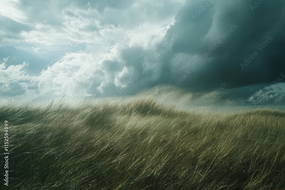 Windswept Grass Under a Dramatic Cloudy Sky Windswept Grass Under a Dramatic Cloudy Sky