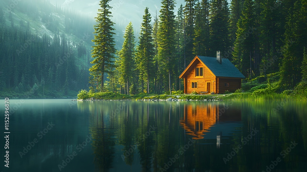 Tranquil Cabin Retreat Serene Lake Nature Photography Misty Forest Calm Atmosphere Peaceful Escape Tranquil Cabin Retreat Serene Lake Nature Photography Misty Forest Calm Atmosphere Peaceful Escape