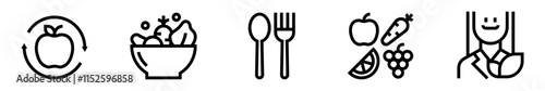 Nutrition icon set. Healthy food, party, well-being
