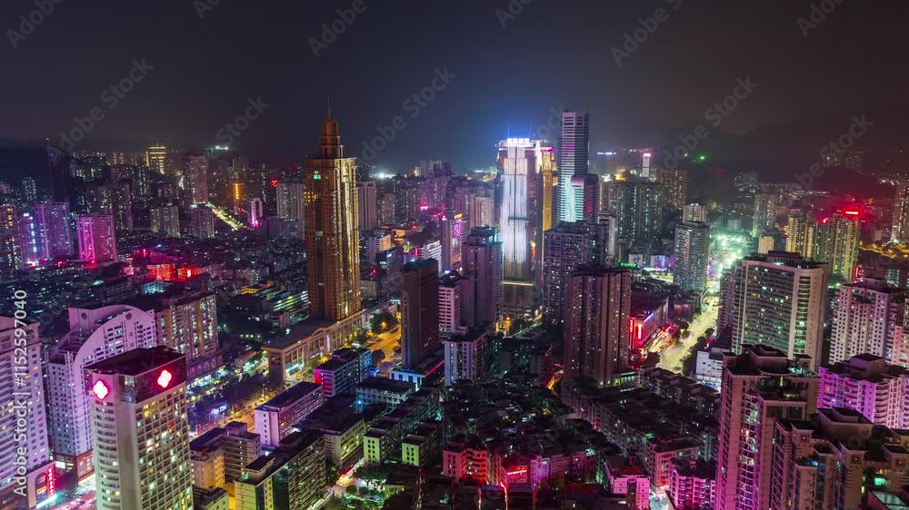 SHENZHEN, CHINA - NOVEMBER 7, 2024: Vibrant skyline showcases modern architecture and nightlife in Shenzhen during the evening hours SHENZHEN, CHINA - NOVEMBER 7, 2024: Vibrant skyline showcases modern architecture and nightlife in Shenzhen during the evening hours
