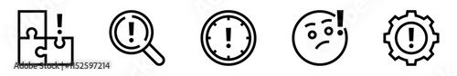 Problems and warnings icon set. Warning signs and solutions
