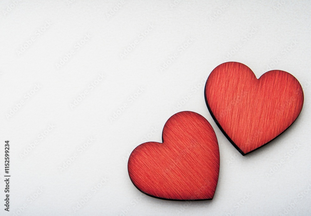 Romantic Red Wooden Hearts on White Background Valentine's Day Romantic Red Wooden Hearts on White Background Valentine's Day