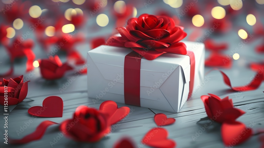 Beautiful gift box with red roses and hearts for romantic occasions Beautiful gift box with red roses and hearts for romantic occasions