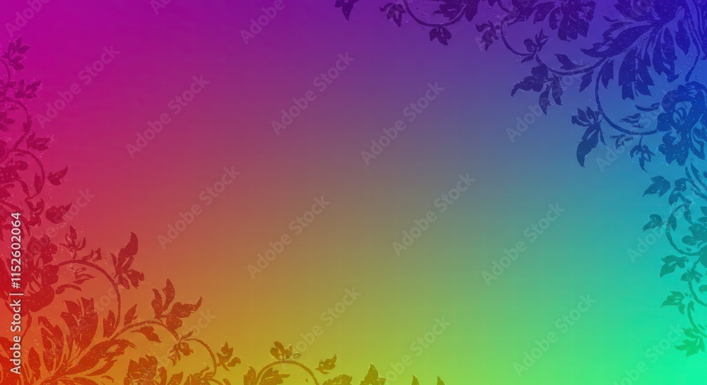 Rainbow Floral Frame: A vibrant, rainbow gradient backdrop with delicate floral details adorning the corners, creating an elegant and whimsical frame for your text or images. Rainbow Floral Frame: A vibrant, rainbow gradient backdrop with delicate floral details adorning the corners, creating an elegant and whimsical frame for your text or images.