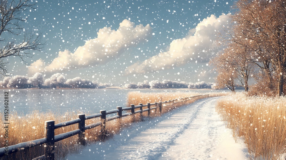 Naklejka premium winter landscape aside river