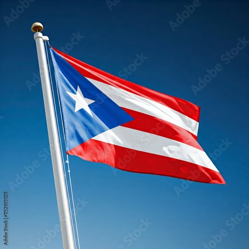 national flag of porto rico, waving against blue sky, official flags of the nation, blowing in the wind