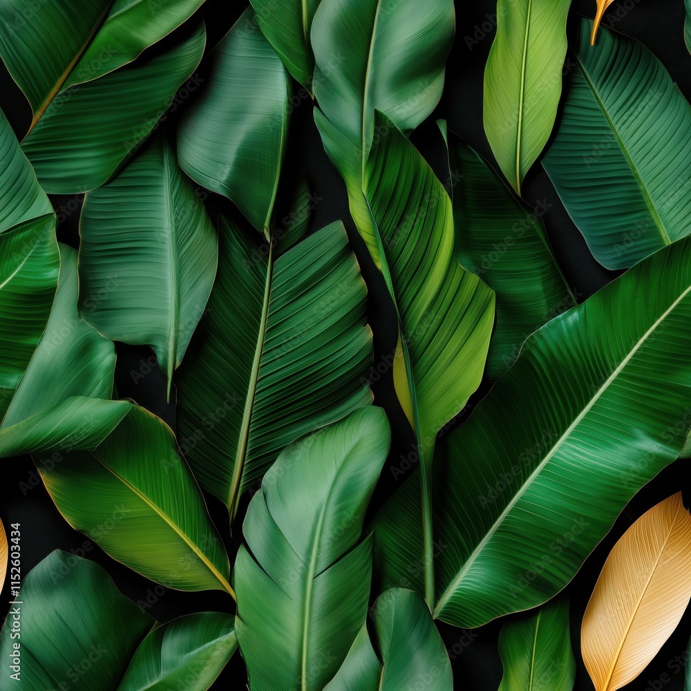 Fototapeta premium Seamless pattern of vibrant green banana leaves