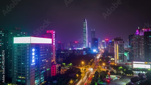 Wallpaper Mural SHENZHEN, CHINA - NOVEMBER 7, 2024: Vibrant night skyline over Shenzhen with illuminated buildings and bustling streets showcasing city life Torontodigital.ca