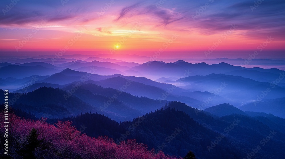 Fototapeta premium 夕焼けの壮大な山脈の景色6