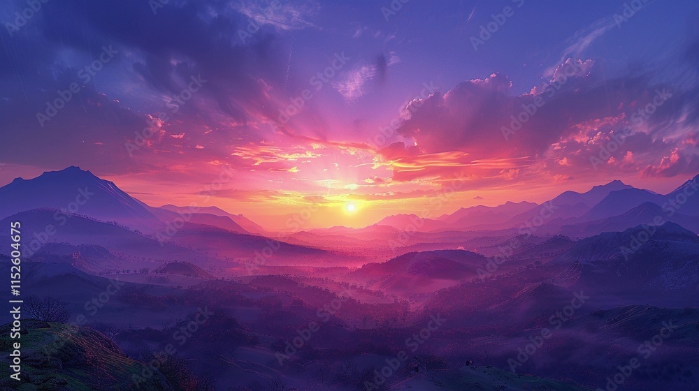 Fototapeta premium 夕焼けの壮大な山脈の景色8