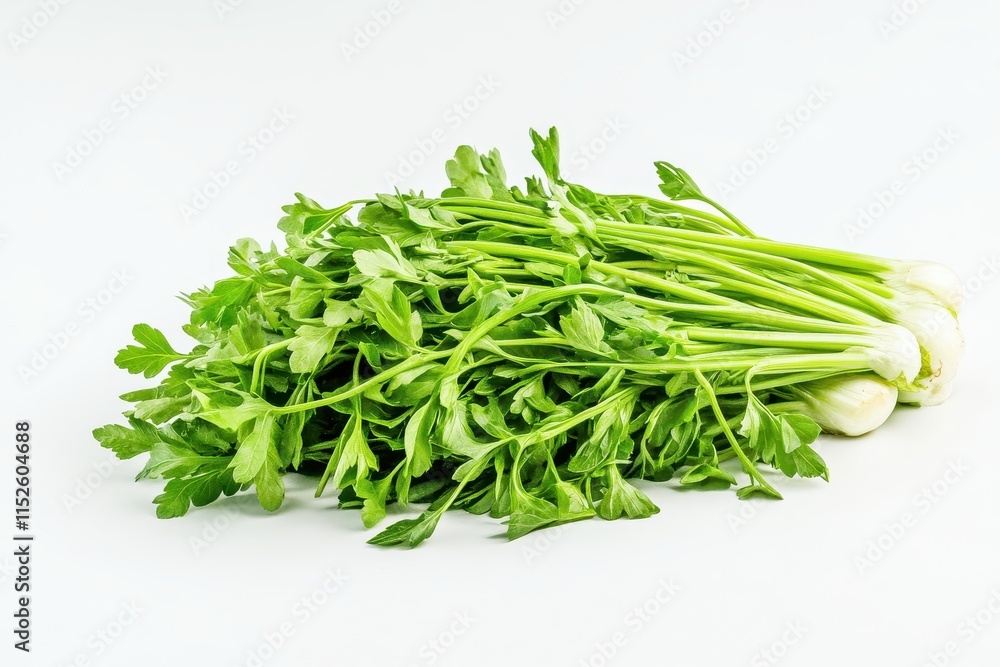 Fresh green celery stalks on white background. Fresh green celery stalks on white background.