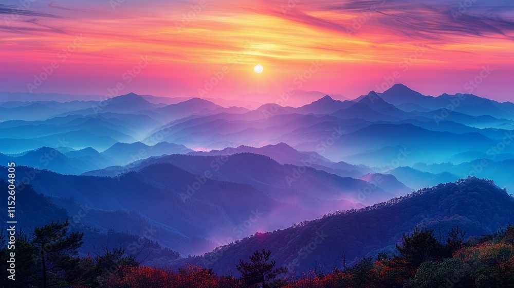 Fototapeta premium 夕焼けの壮大な山脈の景色13