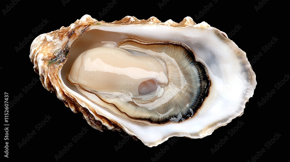 Close-up of a fresh oyster in its shell, isolated on black background. Close-up of a fresh oyster in its shell, isolated on black background.