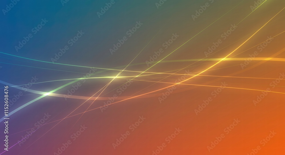 Abstract Glow Lines: A mesmerizing abstract background featuring shimmering lines of light traversing a gradient of blue, green, and orange hues, creating a sense of movement and energy. Abstract Glow Lines: A mesmerizing abstract background featuring shimmering lines of light traversing a gradient of blue, green, and orange hues, creating a sense of movement and energy.