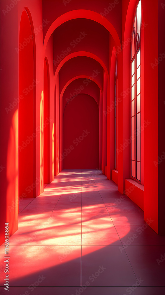 Red Corridor 3D Render: Architectural Visualization Red Corridor 3D Render: Architectural Visualization