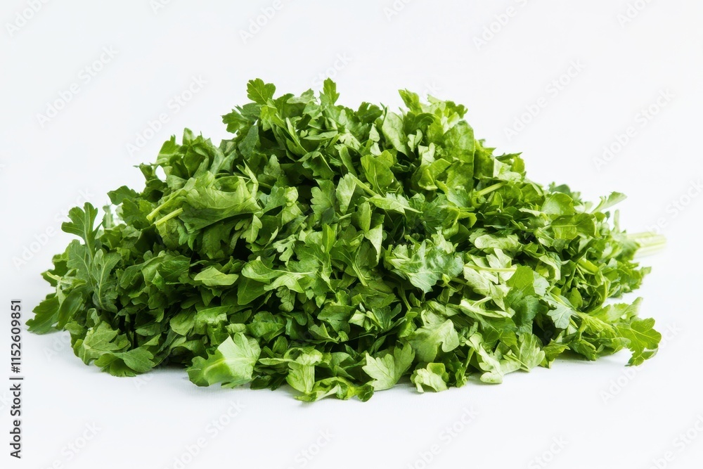 Fresh chopped parsley pile on white background. Fresh chopped parsley pile on white background.