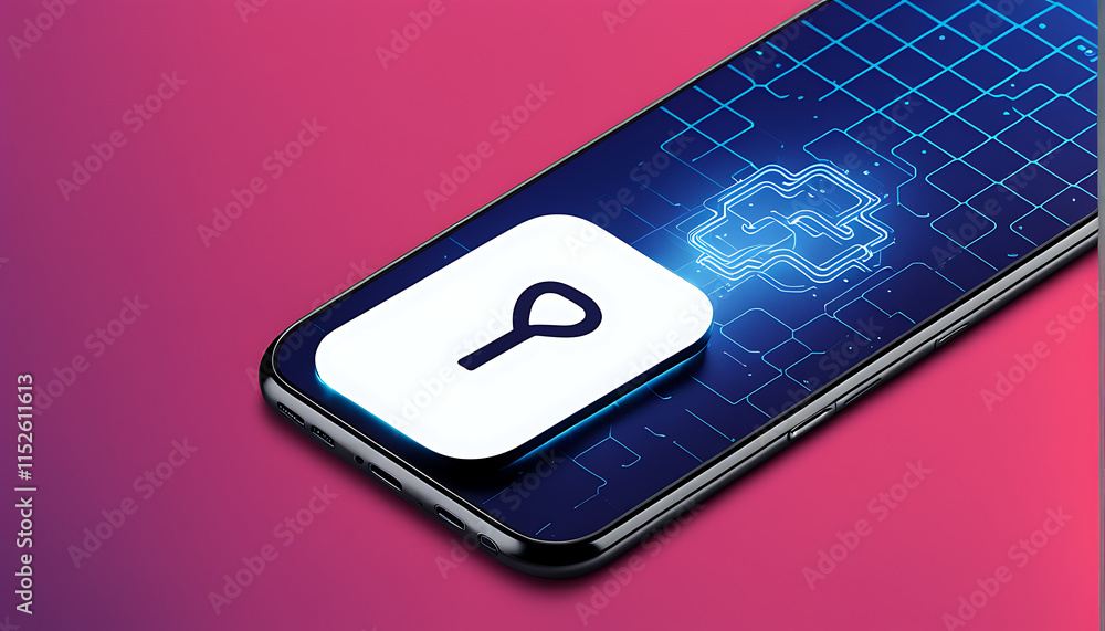 mobile phone displaying a digital lock icon on a tech themed backdrop mobile phone displaying a digital lock icon on a tech themed backdrop