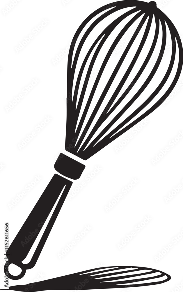 Whisk Silhouette line art vector illustration on white background Whisk Silhouette line art vector illustration on white background