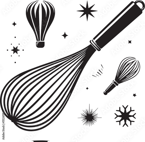 Whisk Silhouette line art vector illustration on white background