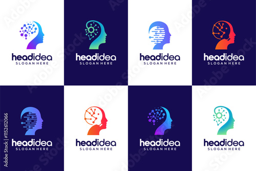Set of head idea brain technology modern logo design