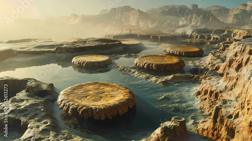 Stromatolites on early earth. Archaea. Illustration photo