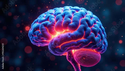 Microscopic view of brain tissue illuminated by light pulses , neuroscience, medical, illumination