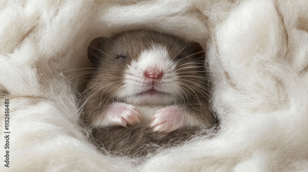 A cute hamster nestled in soft bedding, appearing cozy and content. A cute hamster nestled in soft bedding, appearing cozy and content.