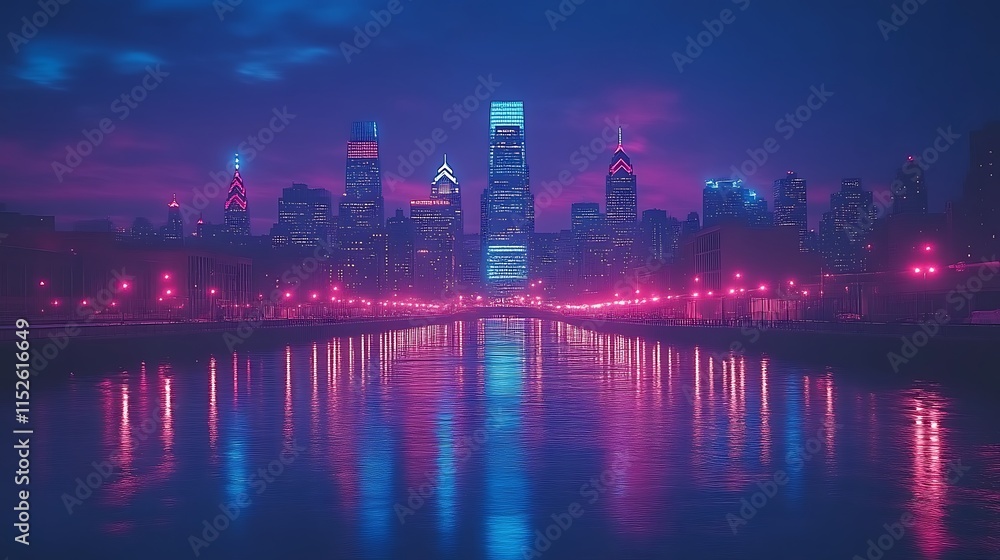 Fototapeta premium Nighttime Philadelphia Skyline Reflected in Water