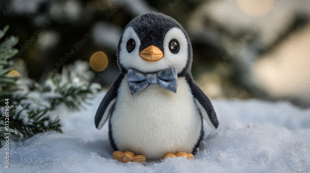 Adorable Penguin Plush Toy In Snowy Setting Adorable Penguin Plush Toy In Snowy Setting