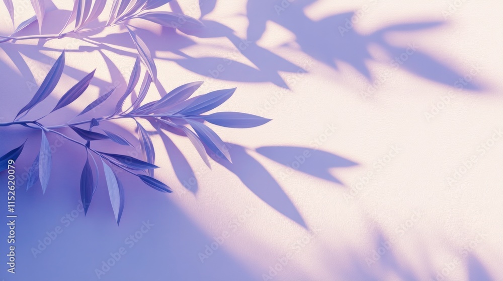 Soft light illuminates pastel purple leaves and their shadows on a pale pink background. Soft light illuminates pastel purple leaves and their shadows on a pale pink background.