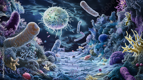 Examining the ecological roles and symbiotic relationships of archaea in nutrient cycles. Archaea. Illustration