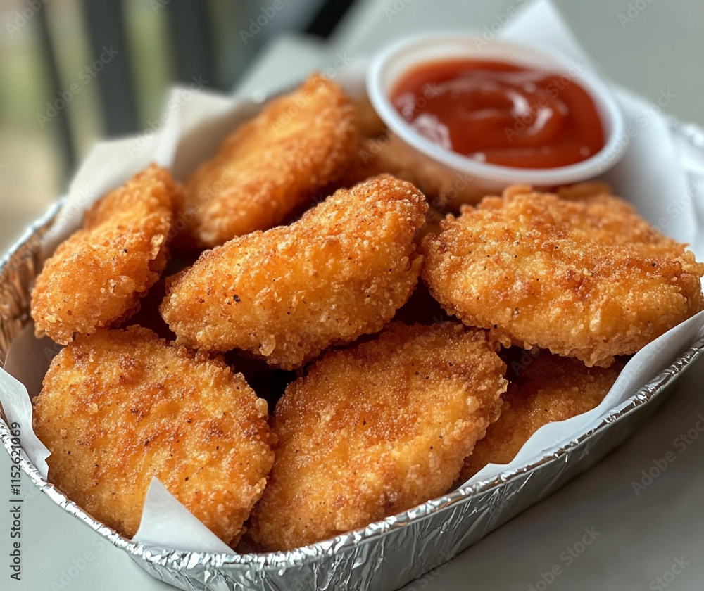 Chicken Nuggets with a Golden Crisp in a Metal Tray Chicken Nuggets with a Golden Crisp in a Metal Tray