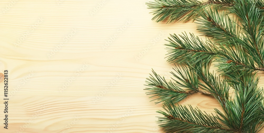 Pine branches on light wood background. Pine branches on light wood background.