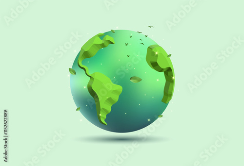 Green Earth 3D vector. Go green save the planet  campaign
