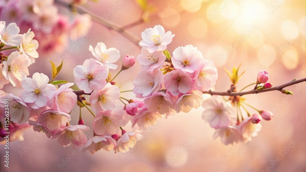 Softly unfurling tender pink blossoms against a warm light background, showcasing delicate petals and gentle texture , serene landscape, tender blossom Softly unfurling tender pink blossoms against a warm light background, showcasing delicate petals and gentle texture , serene landscape, tender blossom