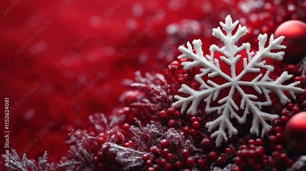 A decorative snowflake on a festive red background, evoking a Christmas theme. A decorative snowflake on a festive red background, evoking a Christmas theme.