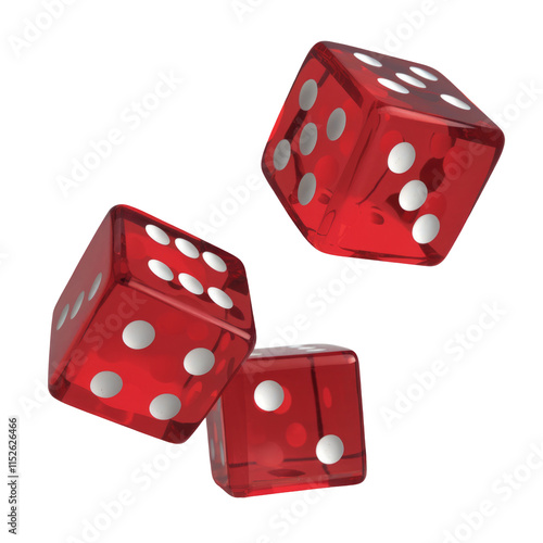 Red dice falling down on transparent background.