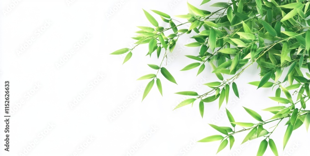 Lush green foliage branches with vibrant leaves on a white background, ideal for design elements. Lush green foliage branches with vibrant leaves on a white background, ideal for design elements.