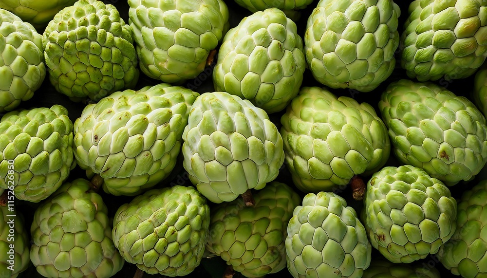 Flat Lay Top View of Bright Ripe Fragrant Green Custard apple Fruit as Background Flat Lay Top View of Bright Ripe Fragrant Green Custard apple Fruit as Background