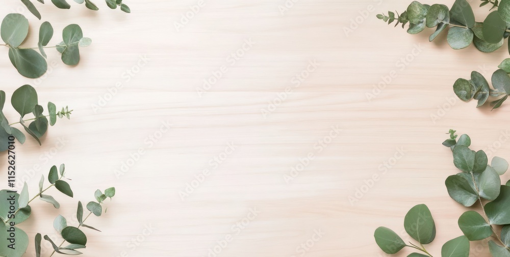Naklejka premium Eucalyptus leaves frame on light wood background. (1)