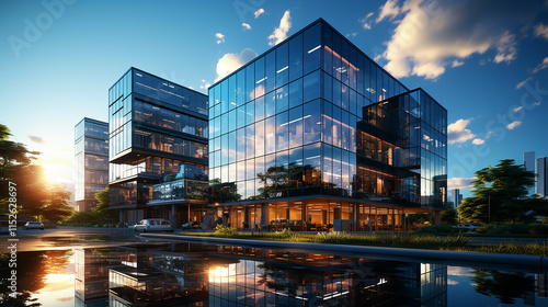 Office Building Sunset Reflection Cityscape