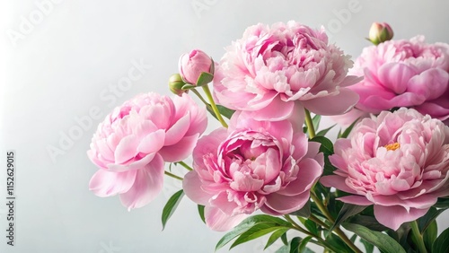 Fototapeta Naklejka Na Ścianę i Meble -  Soft pink peonies in full bloom against a crisp white background