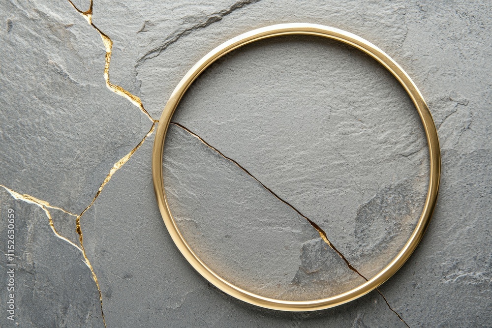 A gold bracelet is on a rock with a crack in it A gold bracelet is on a rock with a crack in it